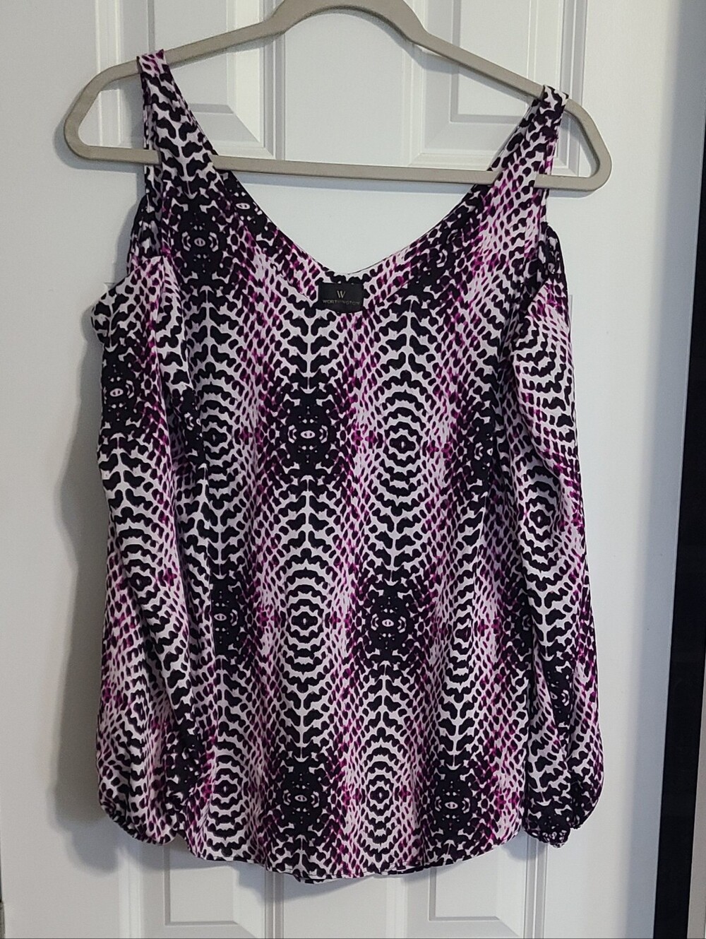 Worthington Purple and Black Long-Sleeve Cold-Shoulder Top